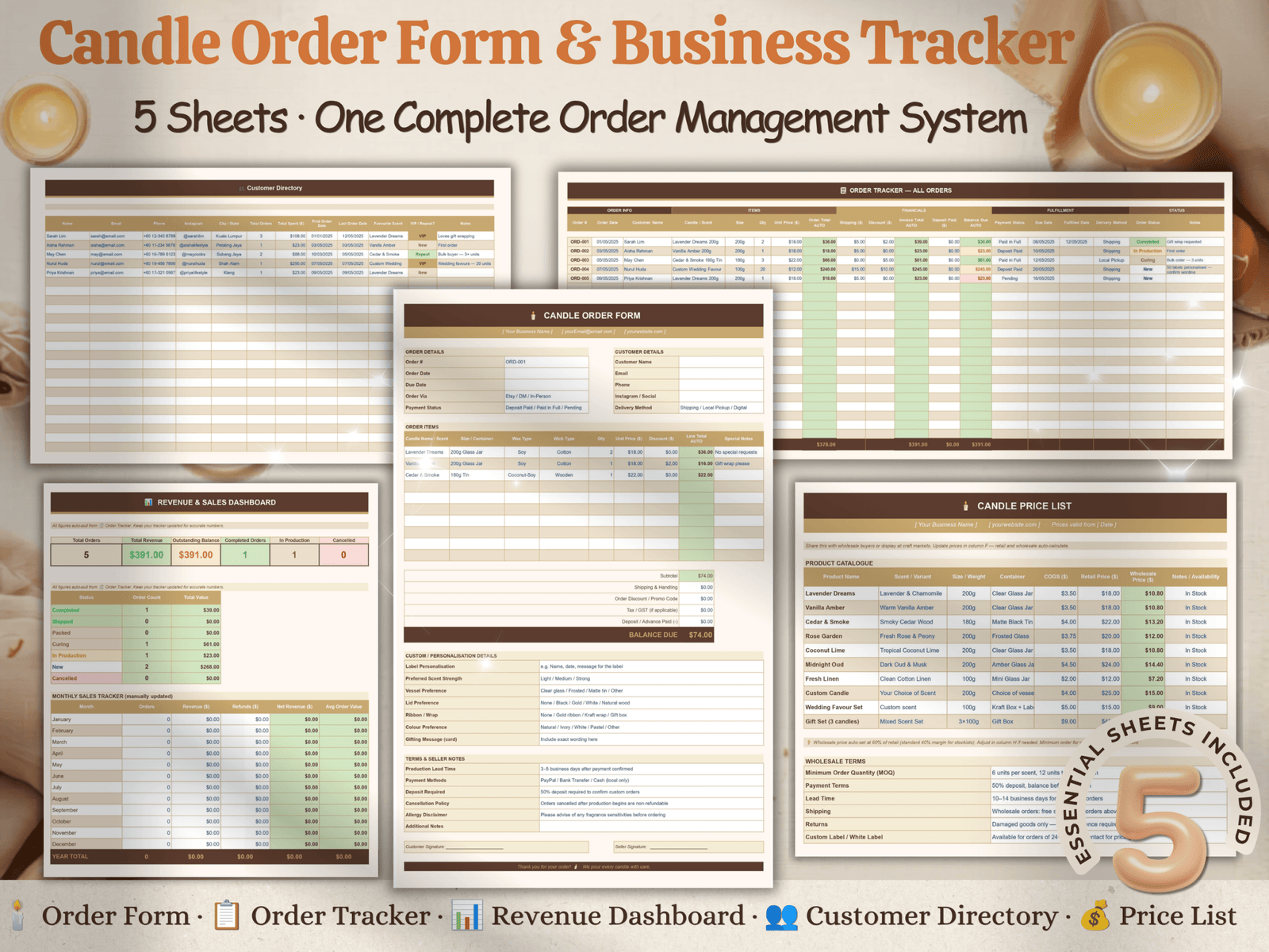 Candle Order Form Template Excel | Candle Business Tracker Google Sheets | Candle Maker Order Management | Small Business Instant Download